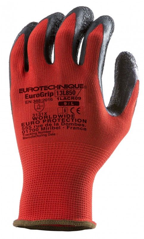 EUROLITE 13L850 piros kesztyű, latex tenyér mártás